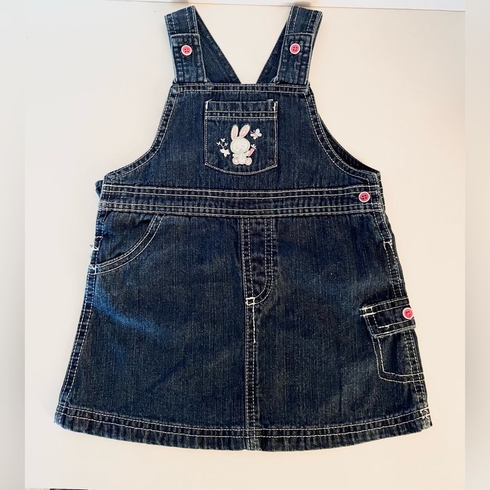 George Dark Blue Kids Overall Dress with Bunny Patch